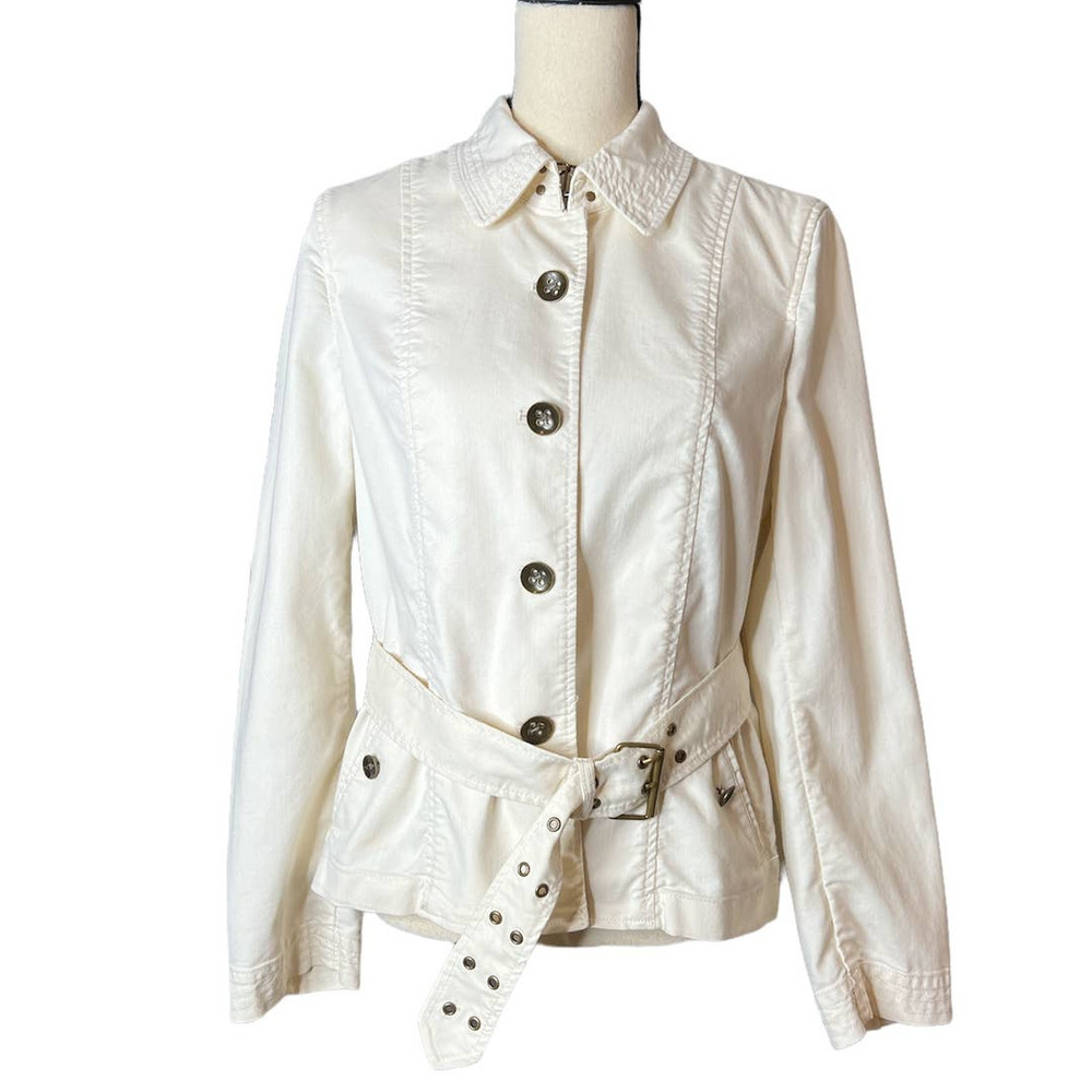Talbots Off White Jacket in Cotton Nylon Blend with Belt and Pockets Size 8